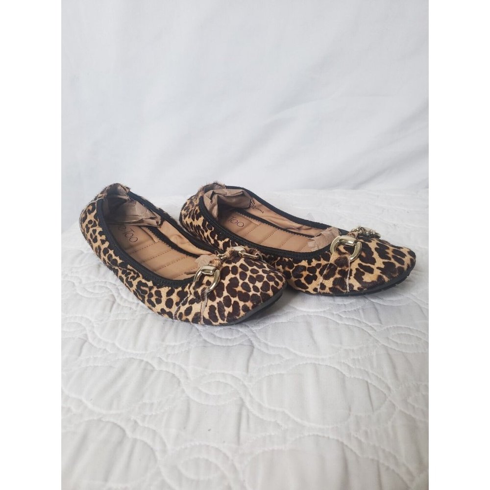 Me Too Womens Leah SlipOn Leather Upper Leopard Print Hair On-Walking Heel 6.5M